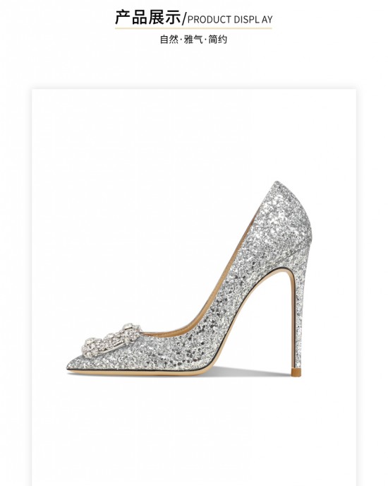 Women's 2022 New Pointed Wedding Shoes Crystal Sequin Rhinestone Single Heels