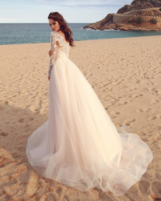 Wedding Dress for Women with Long Sleeves Tulle Lace Boho Bridal Gowns 